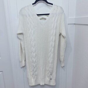 Hollister Women's Cream Cable Knit Sweater Dress Size L Large
